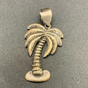 Sterling Silver Texturized Palm Tree Pendant 925 Thailand Beach Vacation